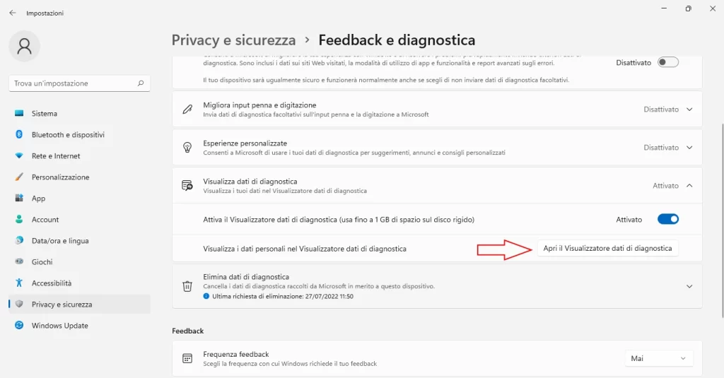 apri visualizzatore dati