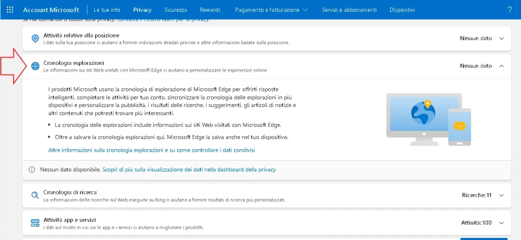 microsoft cronologia esplorazioni