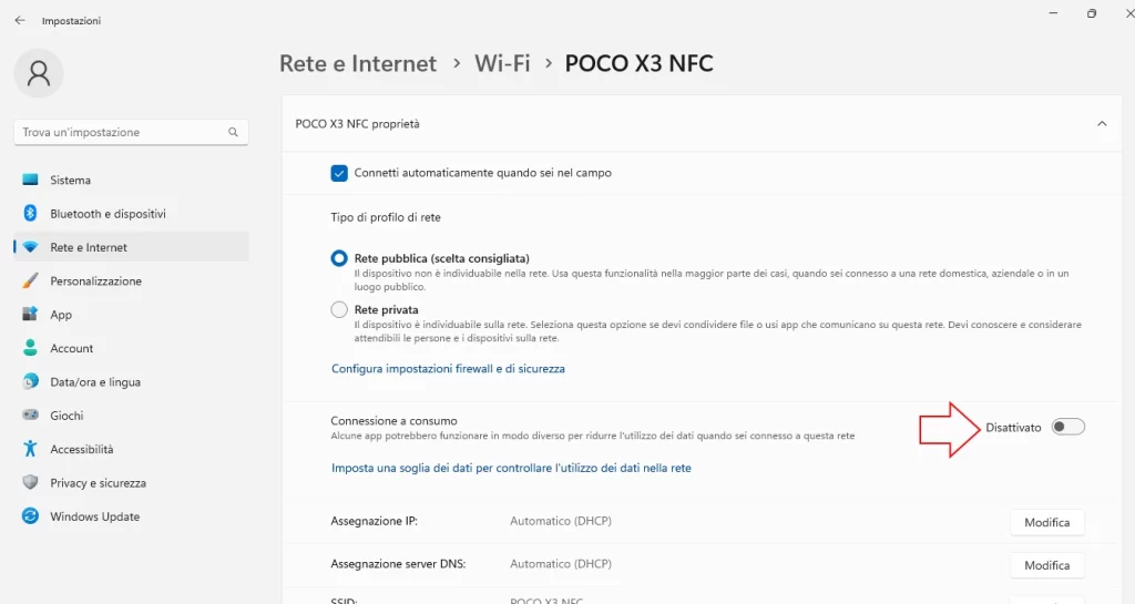 connessione di rete a consumo