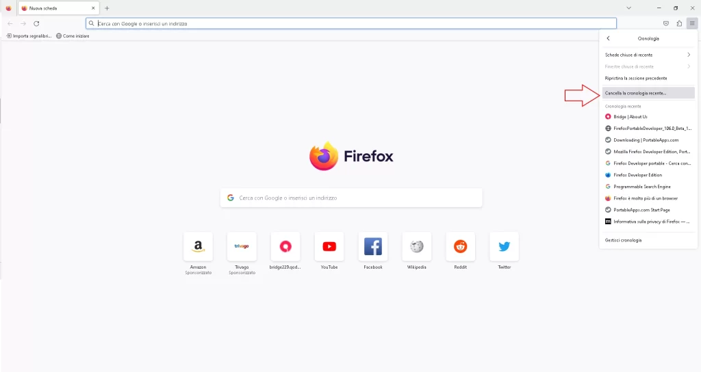 firefox cancella cache browser