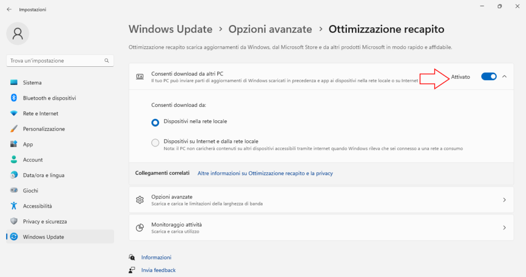 ottimizzazione recapito disattivato
